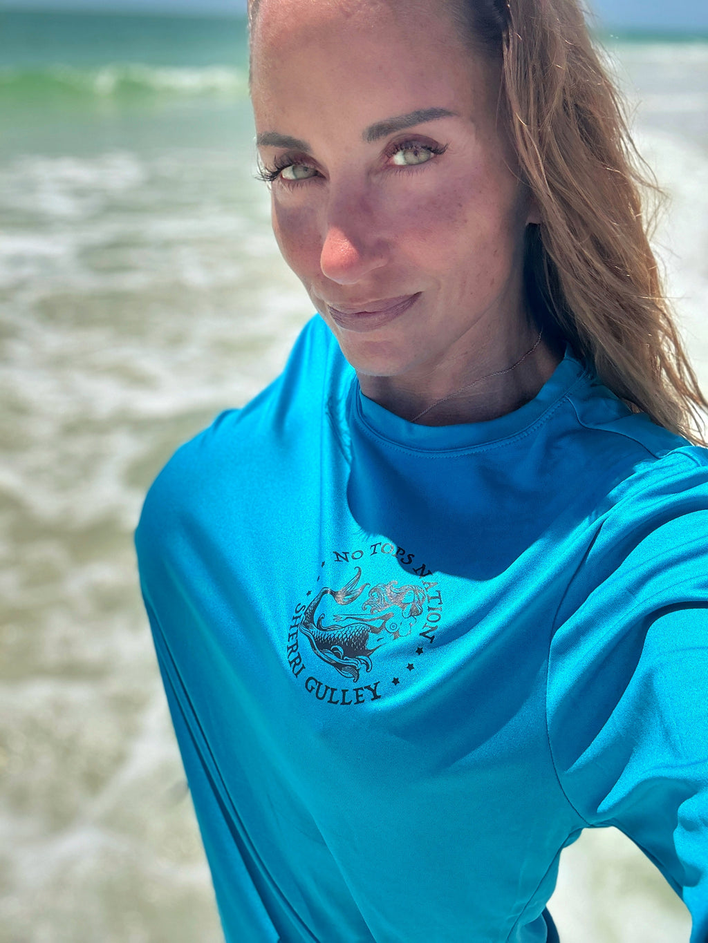 No Tops Nation: Unisex Aqua Blue Long Sleeve Rash Guard