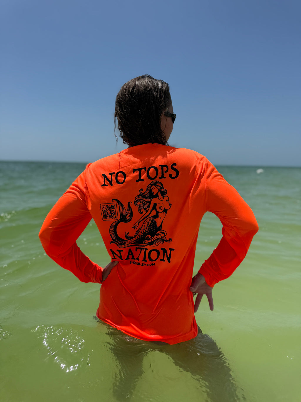 No Tops Nation: Unisex Orange Long Sleeve Rash Guard