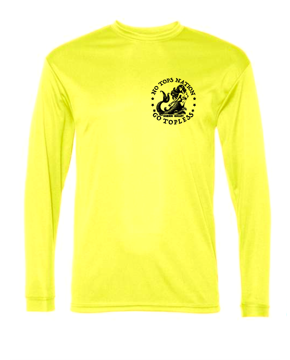 No Tops Nation Unisex Long Sleeve Rash Guard – Neon Yellow – UV Protection, Quick Dry