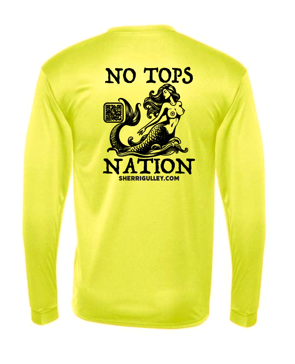No Tops Nation Unisex Long Sleeve Rash Guard – Neon Yellow – UV Protection, Quick Dry