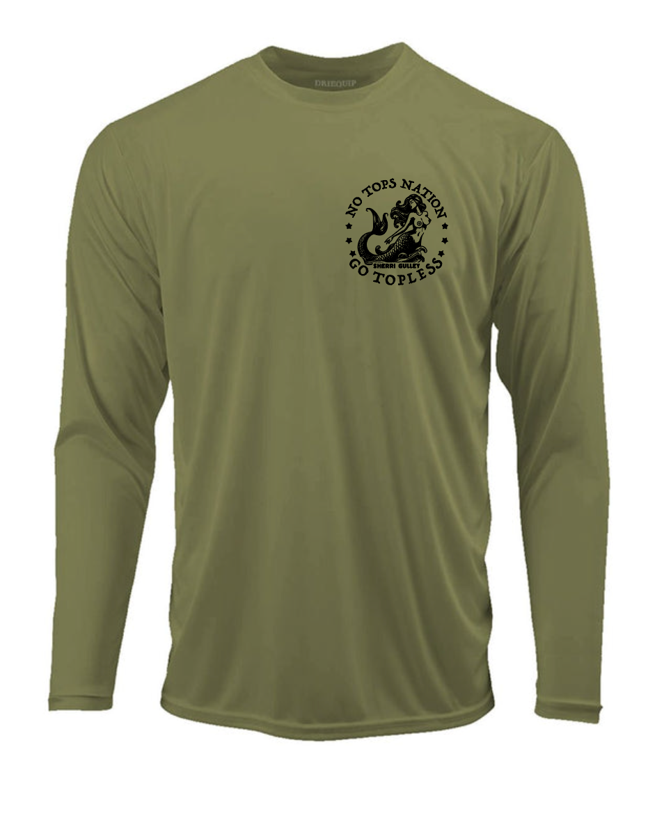 No Tops Nation Unisex Long Sleeve Rash Guard – Olive Drab – UV Protection, Quick Dry