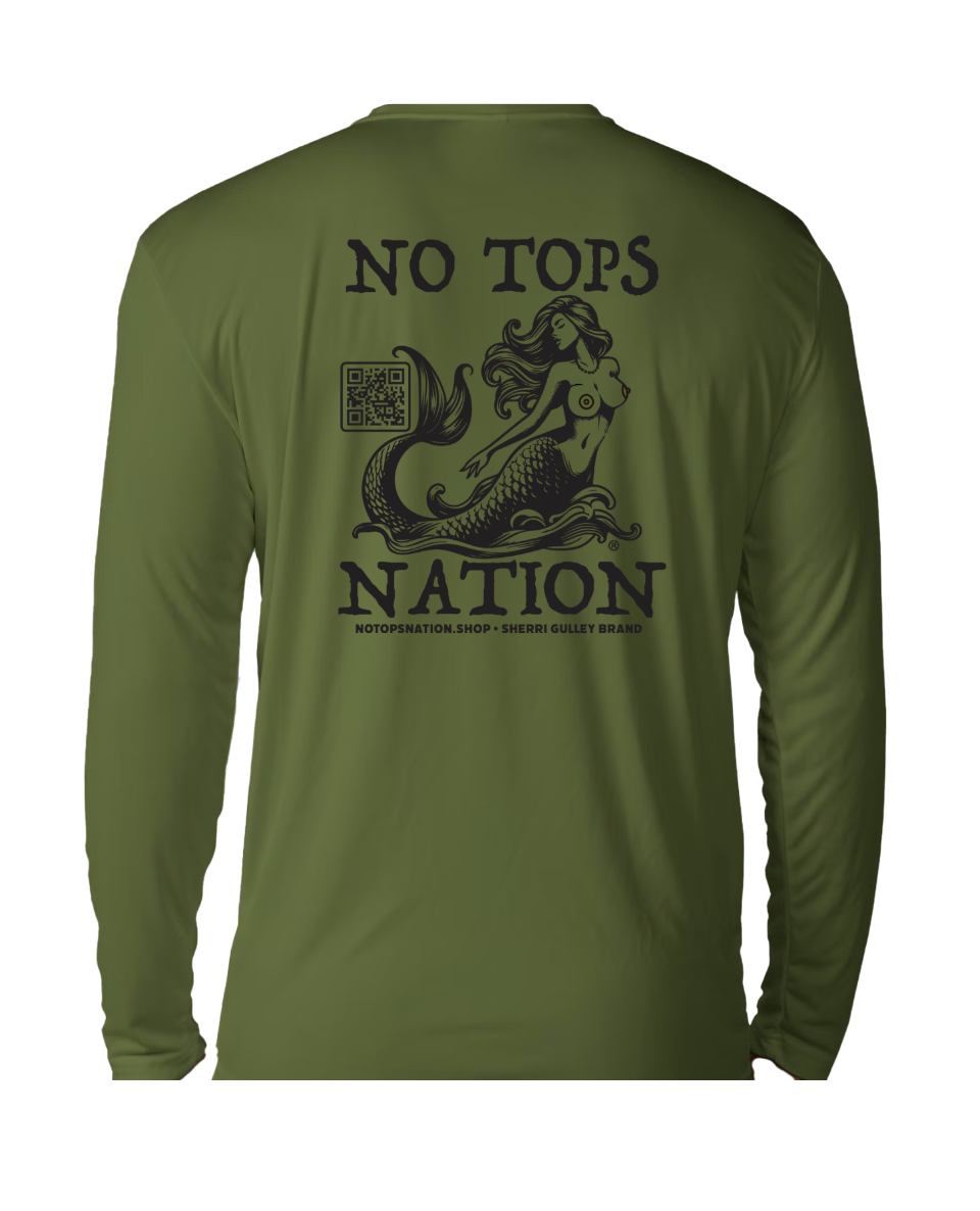 No Tops Nation Unisex Long Sleeve Rash Guard – Olive Drab – UV Protection, Quick Dry