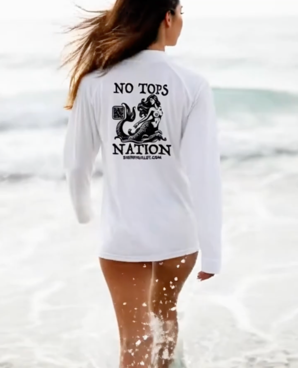No Tops Nation Unisex Long Sleeve Rash Guard – White – UV Protection, Quick Dry