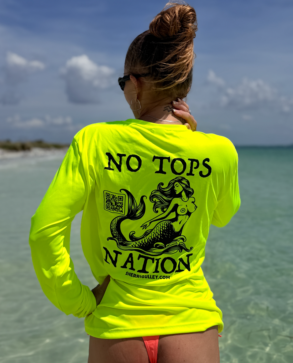 No Tops Nation Unisex Long Sleeve Rash Guard – Neon Yellow – UV Protection, Quick Dry