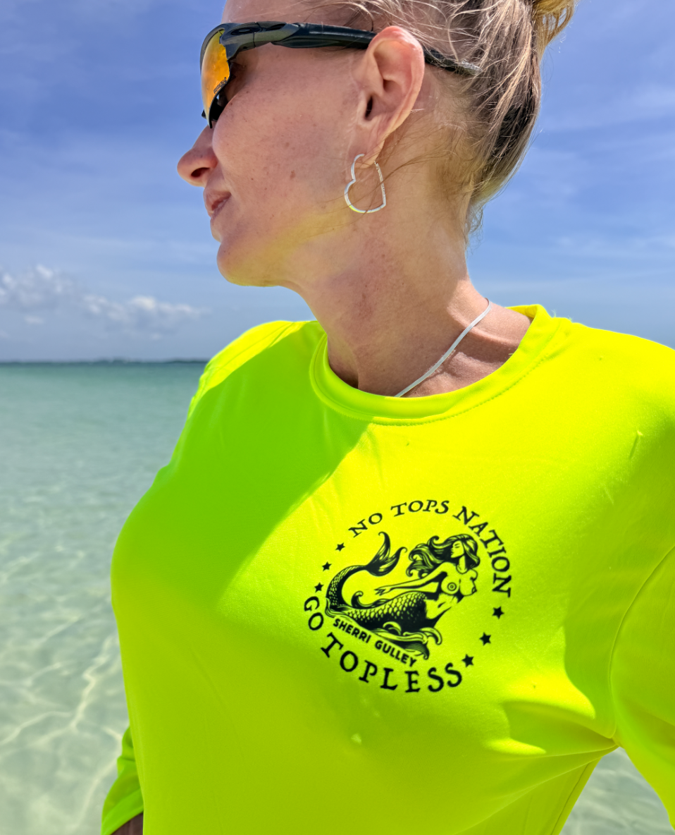 No Tops Nation Unisex Long Sleeve Rash Guard – Neon Yellow – UV Protection, Quick Dry