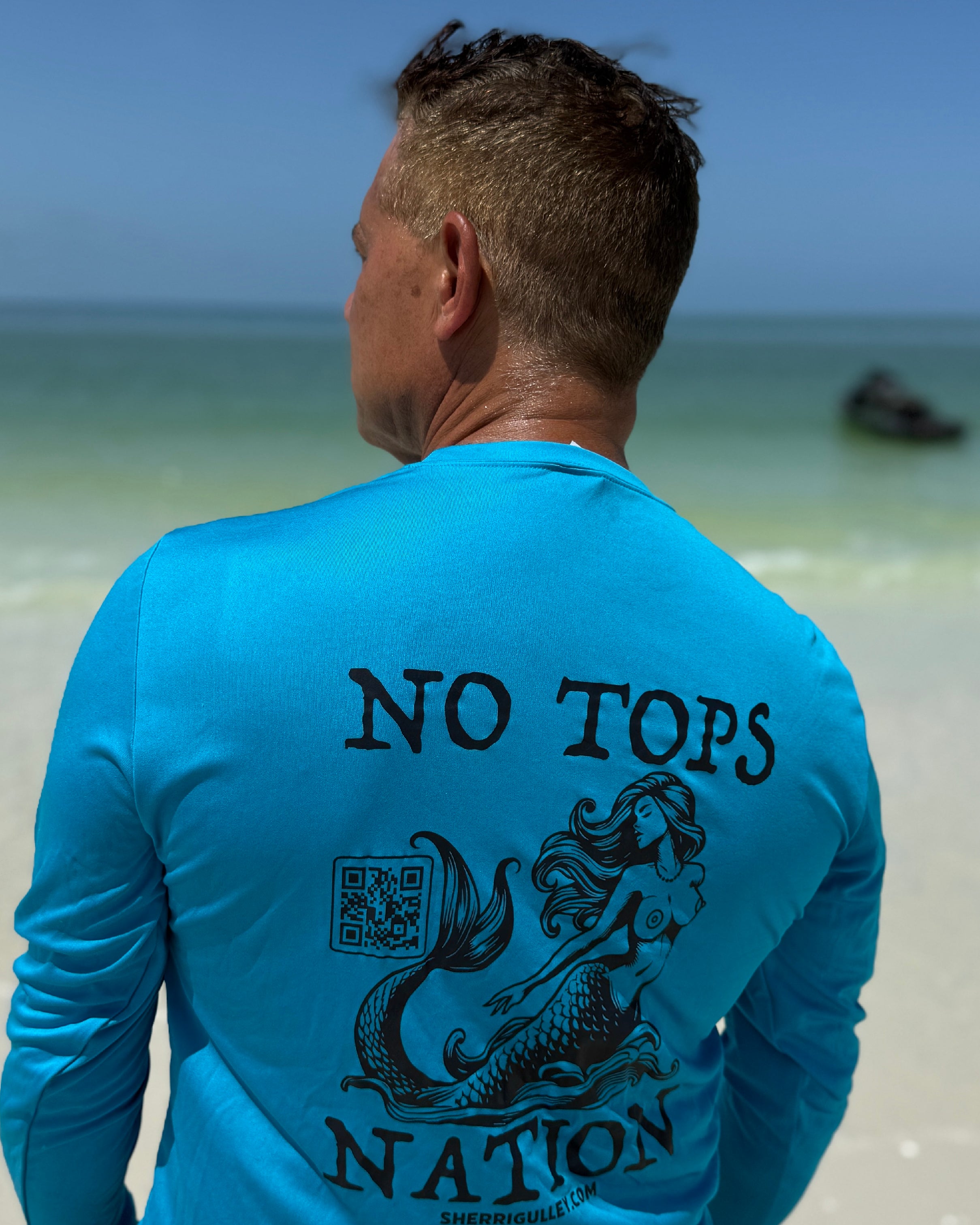 No Tops Nation Unisex Long Sleeve Rash Guard – Aqua Blue – UV Protection, Quick Dry