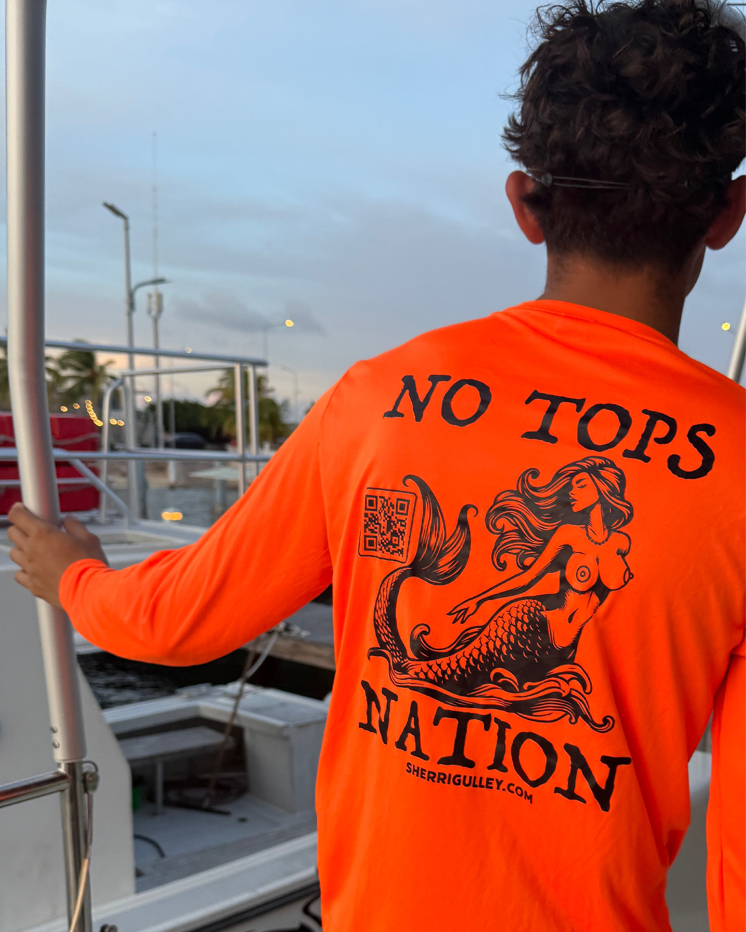 No Tops Nation Unisex Long Sleeve Rash Guard – Bright Orange – UV Protection, Quick Dry